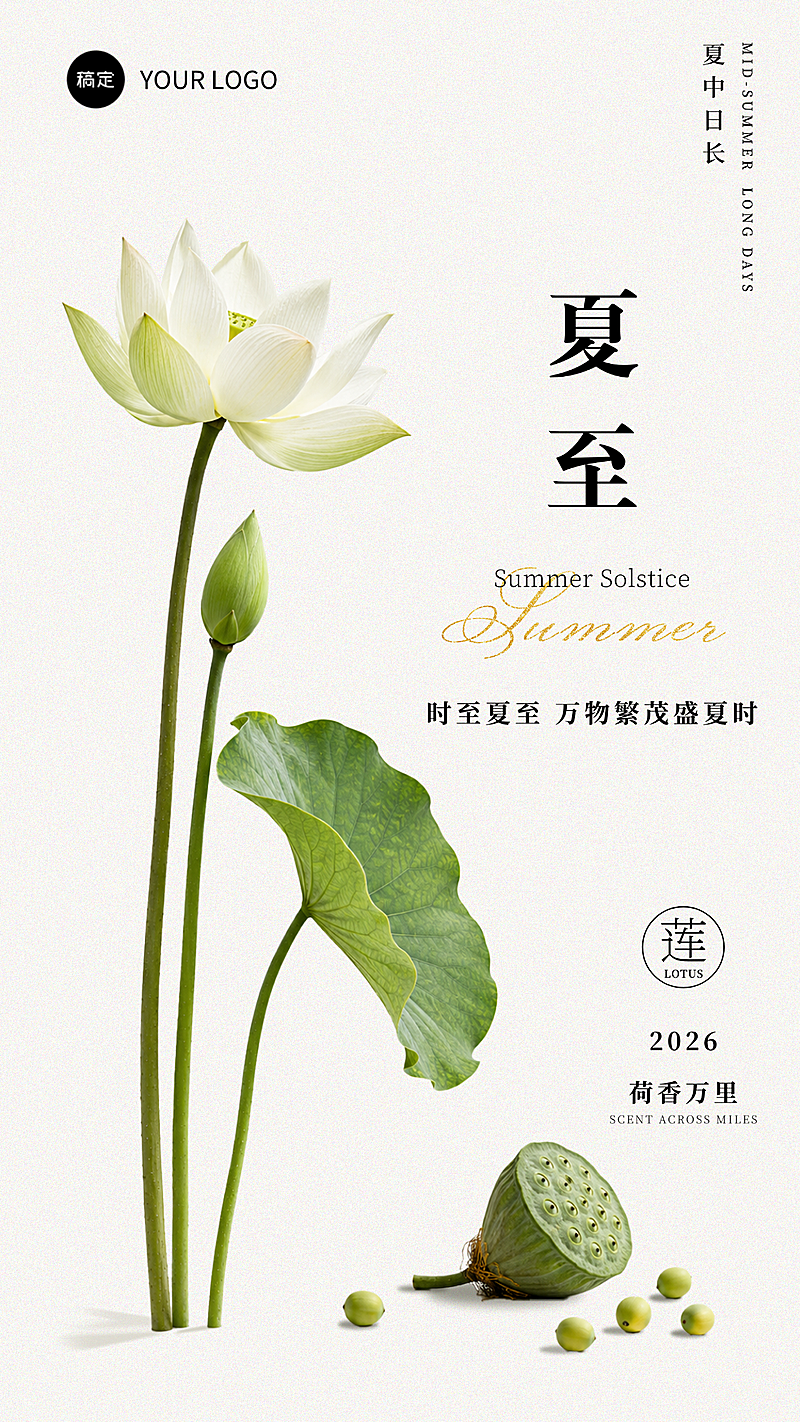 夏至节气祝福体育清新极简风竖版海报