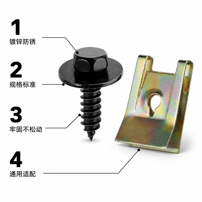 [主图-2] 产品核心卖点展示图；氛围风格：简约专业工业品风格，突出产品优势；画质：商业摄影质感、光线均匀通透、产品清晰真实、画面干净高级；元素：保留原产品黑色螺丝和彩锌螺母卡扣的外观、物理结构、材质预览效果