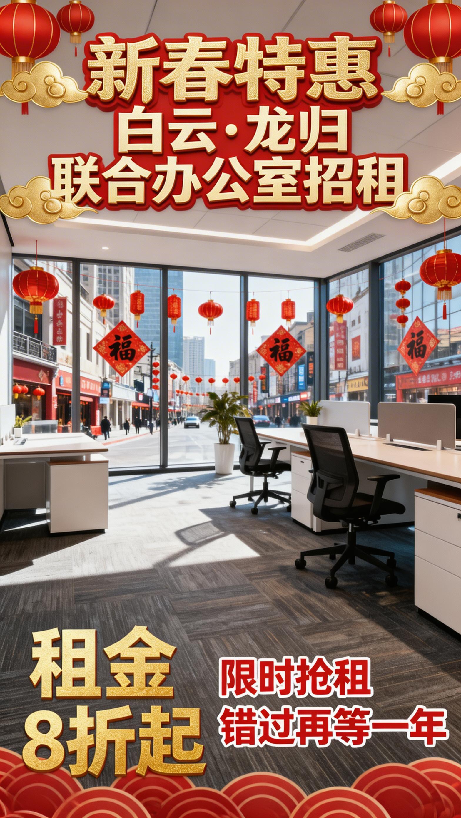 将海报中的“新春特惠 白云·龙归 联合办公室招租”字体改为更喜… - 图片创意预览