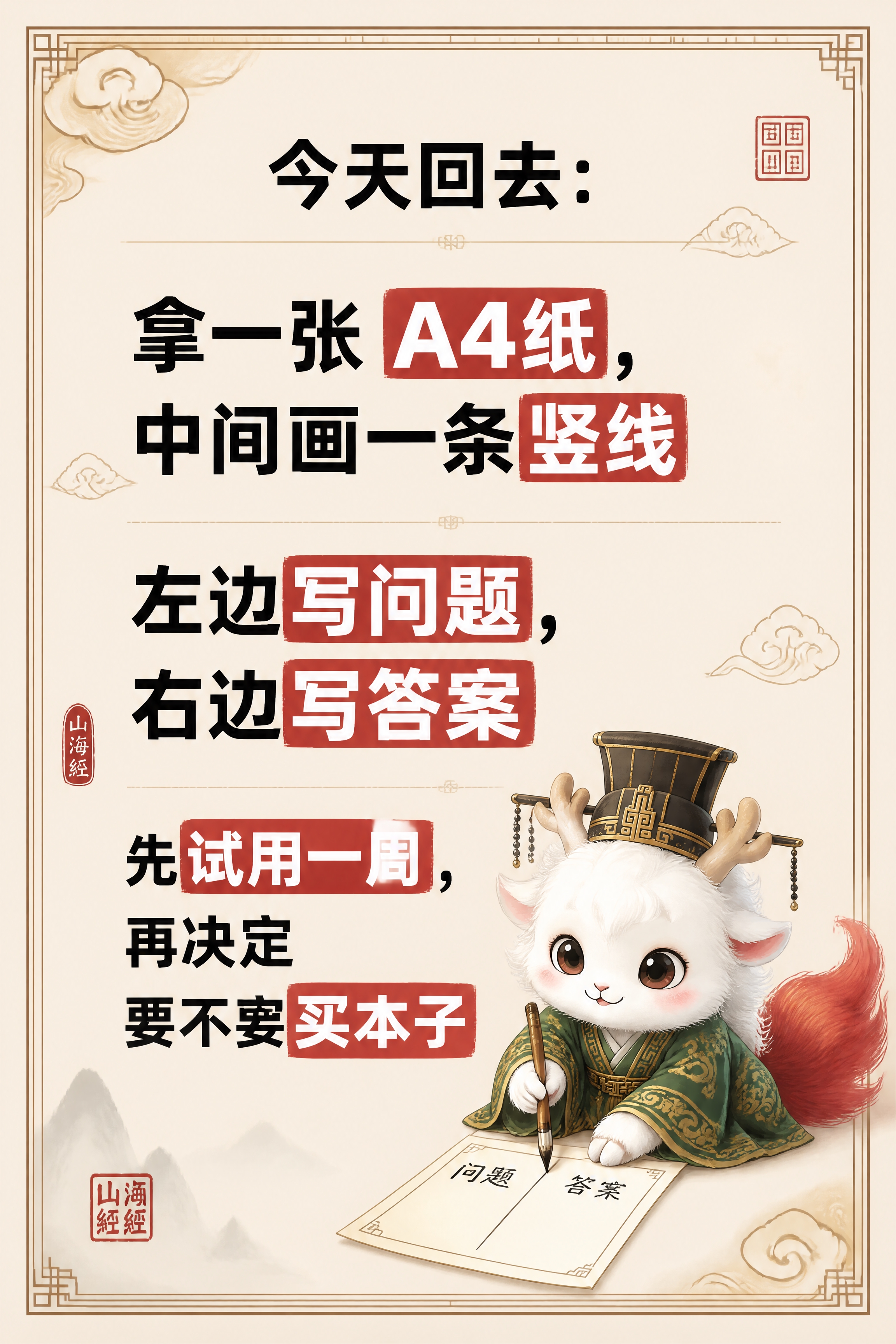小红书笔记内页，大字卡片风格，国风山海经风格，米黄色宣纸纹理背… - 图片创意预览