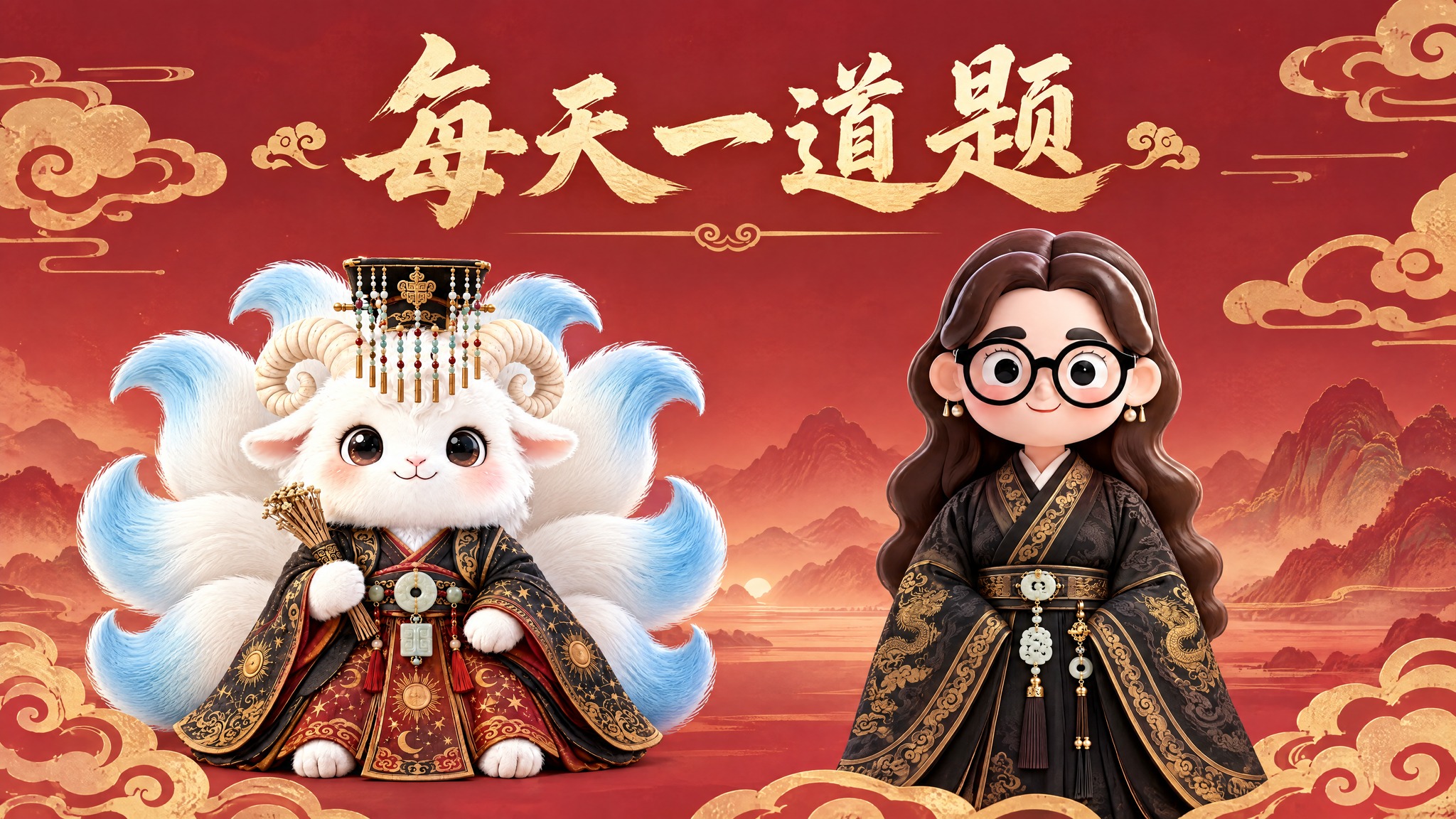 胭脂色国风教育横幅设计，尺寸1080x605像素。整体主色调为… - 图片创意预览