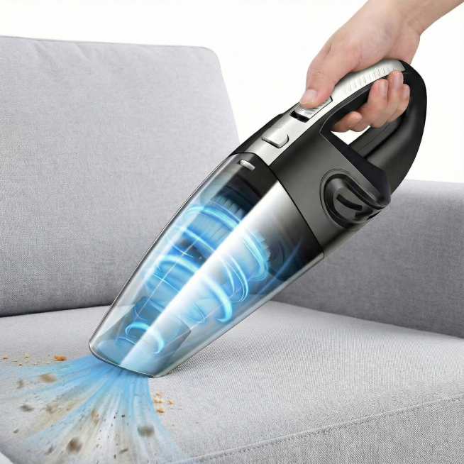 一个人拿着在吸沙发上的灰尘预览效果