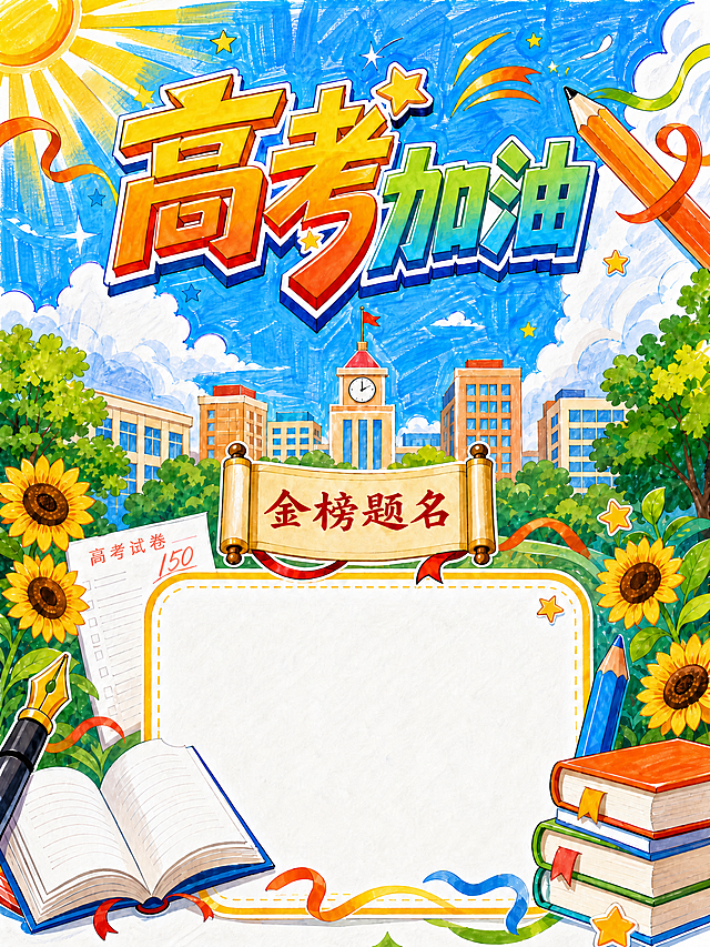 保持马克笔风格不变，将图片中高考试卷上的分数"100"修改为"150"，其他内容、布局和风格均保持不变
