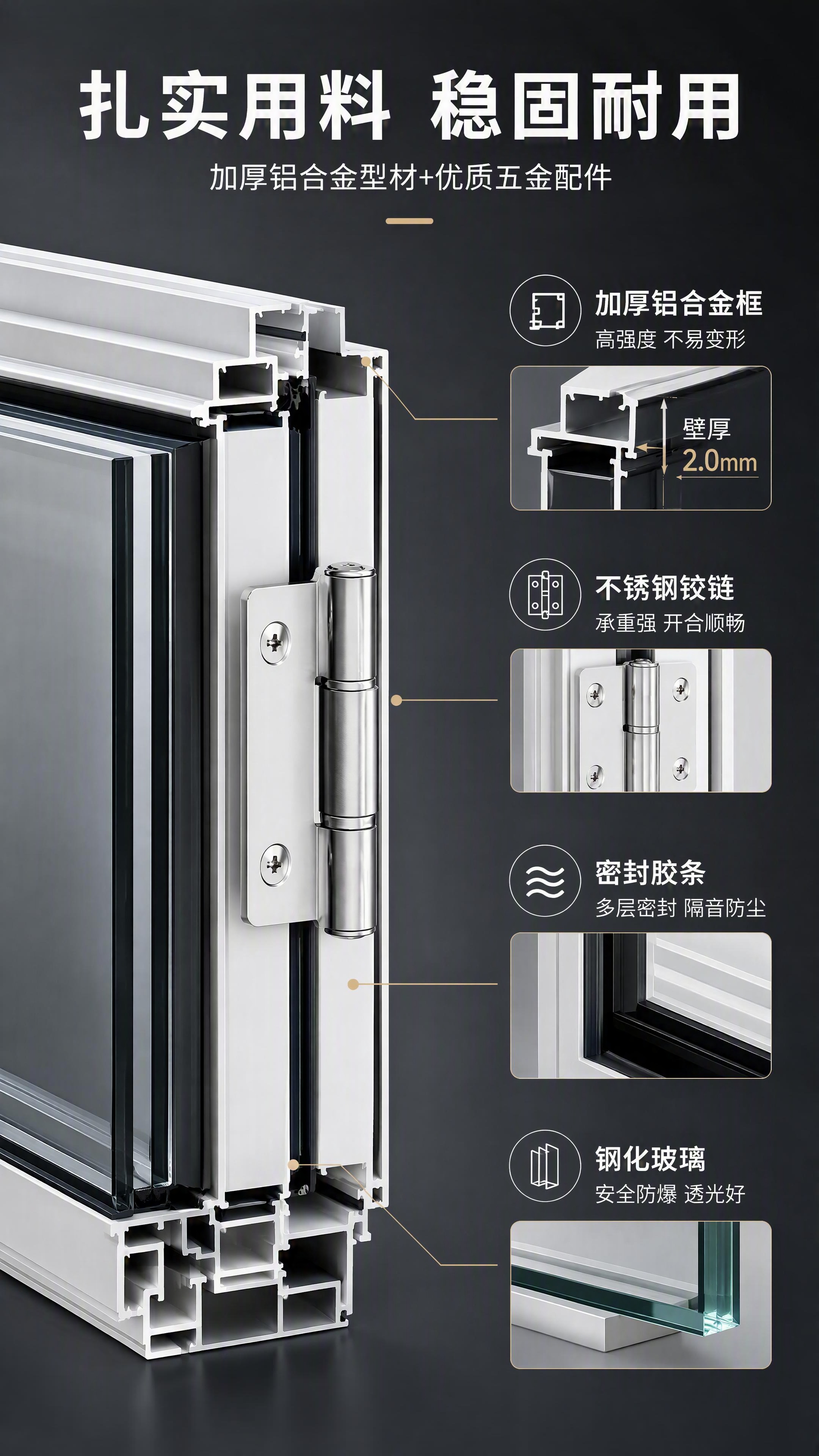 [第4张] 详情页结构材质解析-白色铝合金折叠玻璃窗型材与五金… - 图片创意预览
