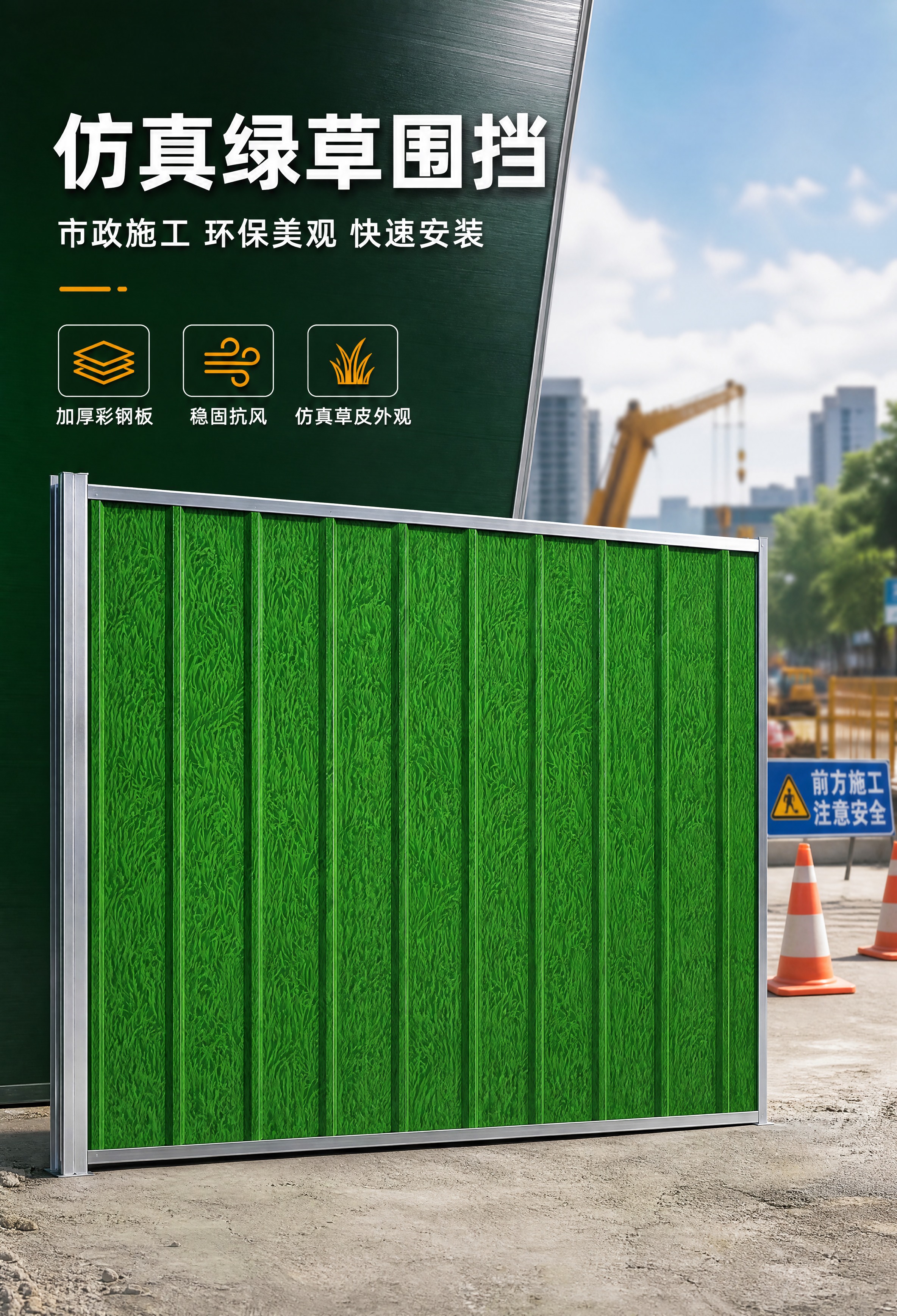 [商品] 使用【图1】仿真绿草彩钢围挡；保留绿色草皮纹理板面、… - 图片创意预览