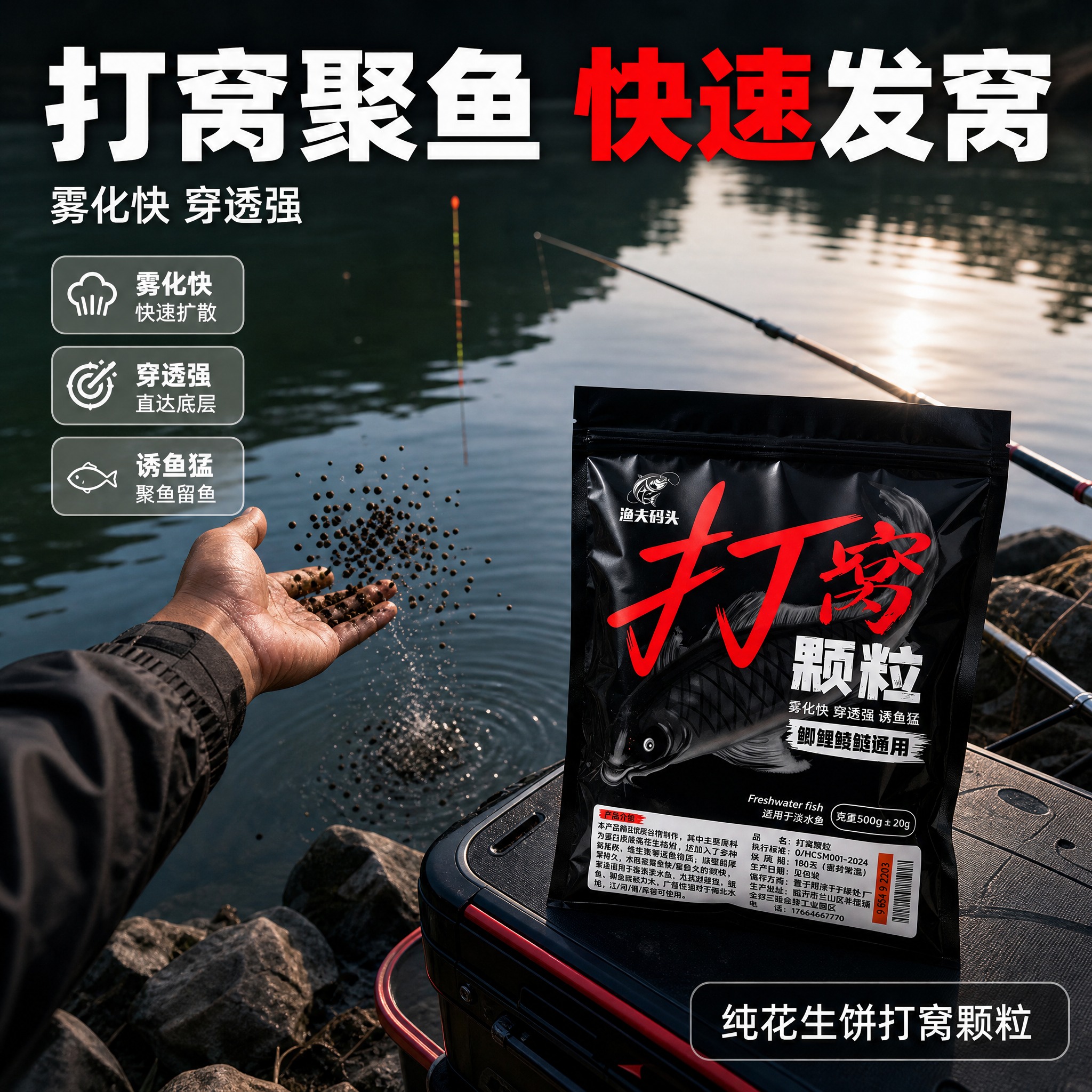 [主图-4] 真实使用场景图：河边钓位打窝使用，体现产品使用方… - 图片创意预览