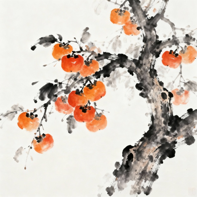 水墨风的柿子树预览效果