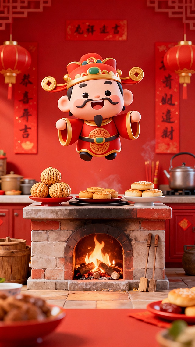 参考图片中的风格样式，制作从除夕到初七，共8张中国春节年俗海报（参考图的那张也要重新制作一张），海报中不需要民俗的具体文字，后期我会自己添加；场景根据年俗的不同而变化、每张海报的具体生成的民俗内容为：除夕：除夕守岁、初一：拜年贺岁、初二：回娘家、初三：烧门神纸、初四：迎灶神、初五：迎财神、初六：送穷神、初七：庆人日。海报尺寸为1242×2208，下方四分之一尽量没有主体内容，留白即可