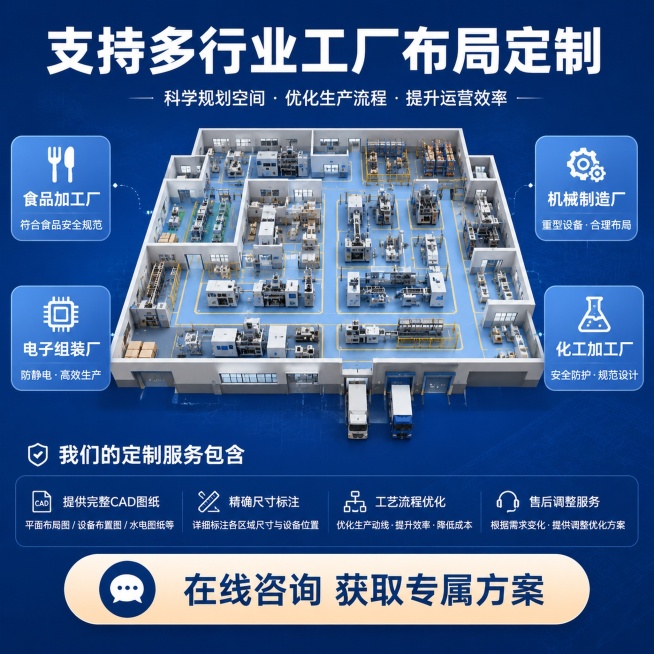 「图片1」，生成一套主图（5张），商品名称是专业设计工厂平面布置图，卖点是满足工艺流程及质控要求，适配淘宝/天猫平台，主图比例为1:1「图片1」「图片1」「图片1」「图片1」「图片1」预览效果