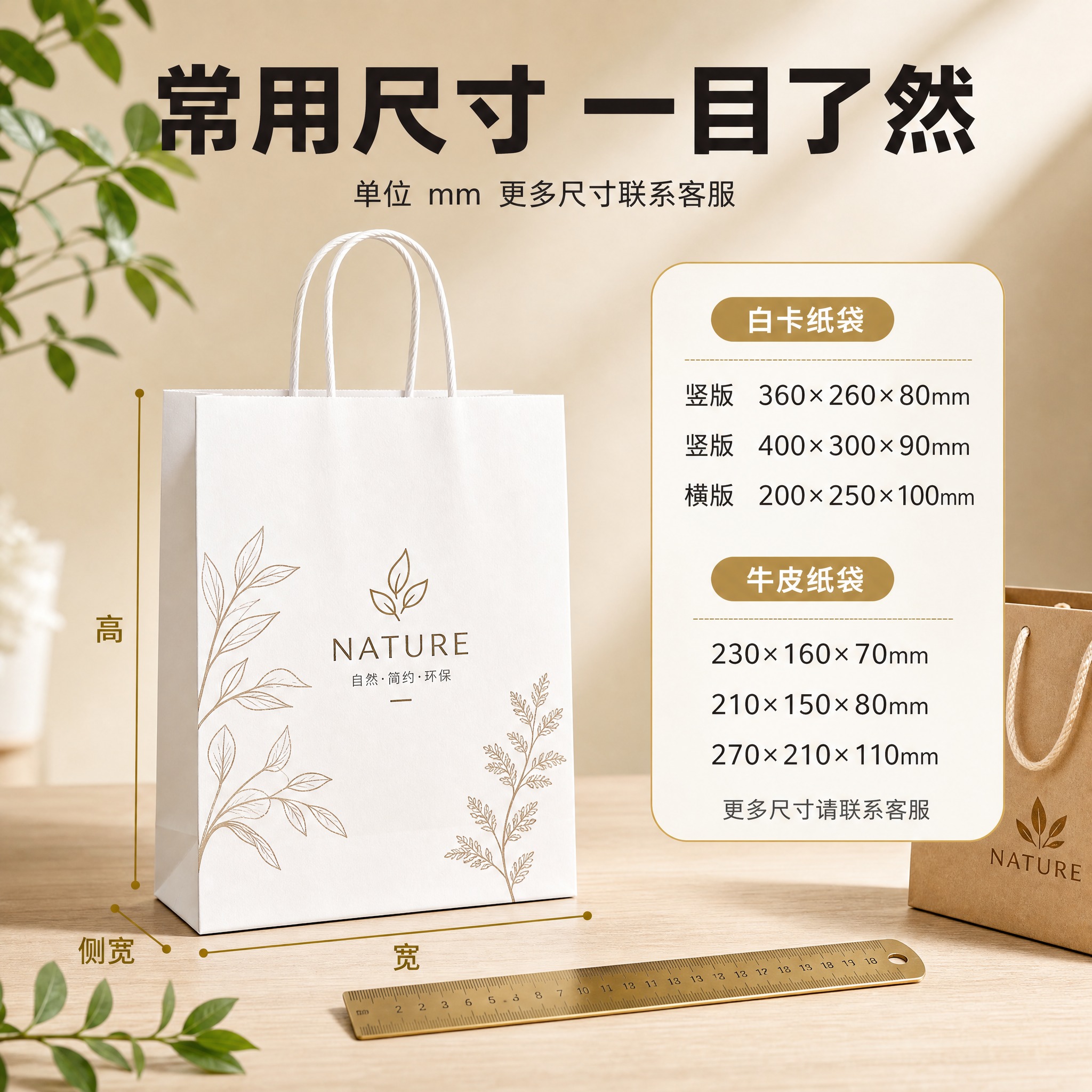 [主图4] 尺寸规格图：清晰标注常用尺寸，同时让袋面有印花元素… - 图片创意预览