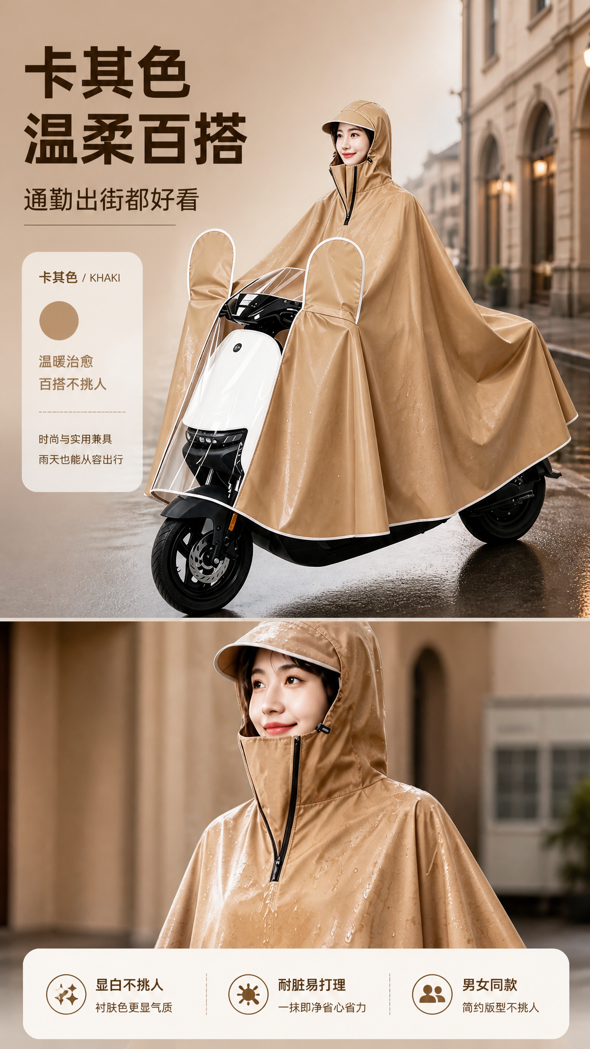 [商品] 使用【图4】卡其色雨衣和【图8】卡其色骑行款；保留卡… - 图片创意预览