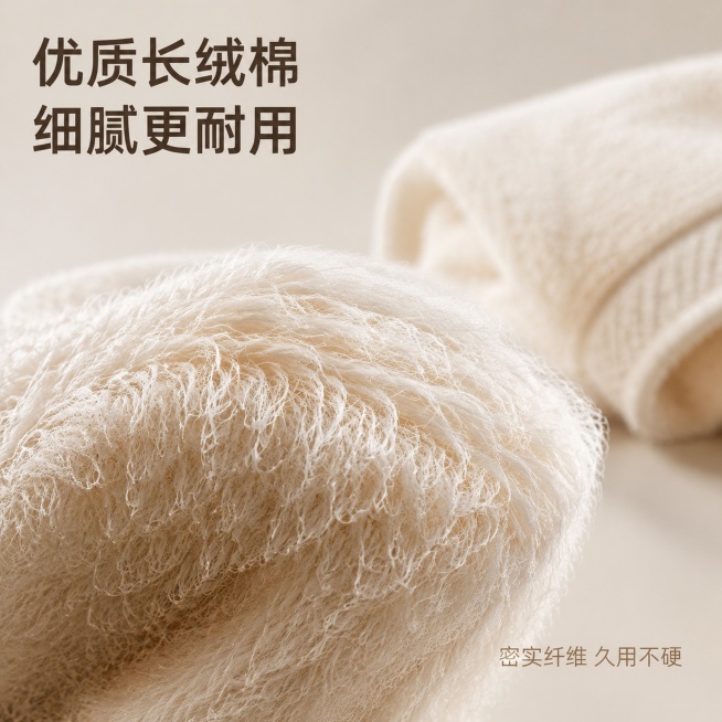 [主图-3] 喜临门毛巾纤维细节展示图。[氛围风格] 质感细腻 专业可信 突出品质。[画质] 商业微距摄影质感，细节清晰锐利，真实呈现纤维结构。[元素] 局部放大展示喜临门毛巾的纤维纹理，特写展示密实预览效果