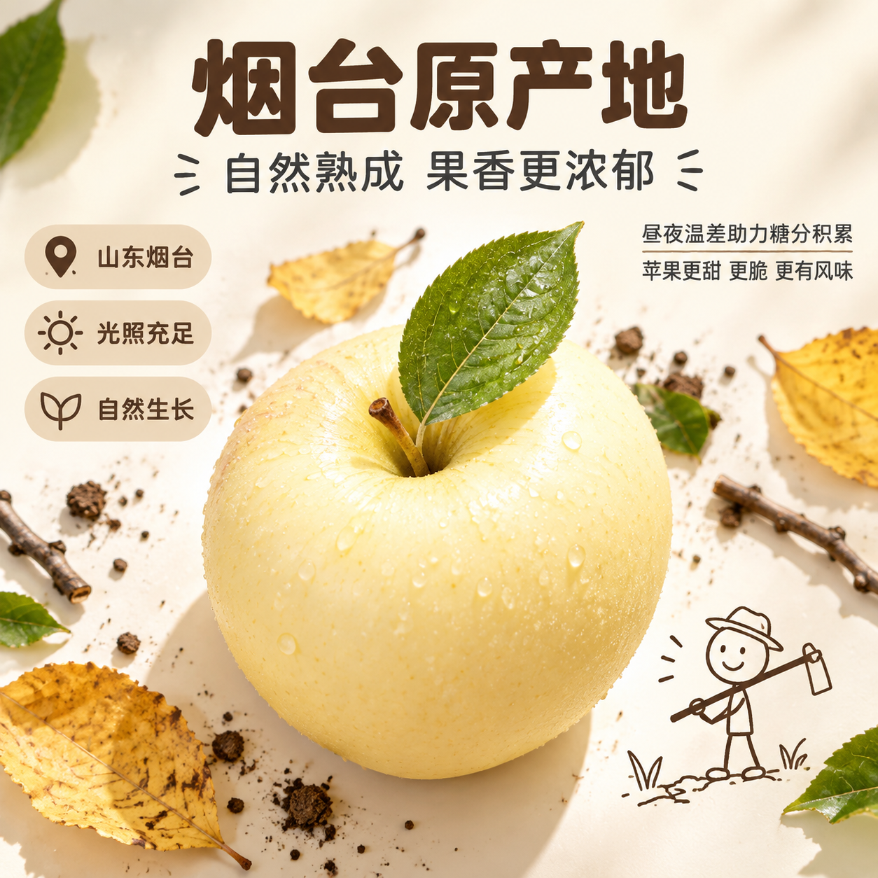 [主图-3] 烟台原产地卖点图，俯拍展示产地自然生长氛围与新鲜… - 图片创意预览