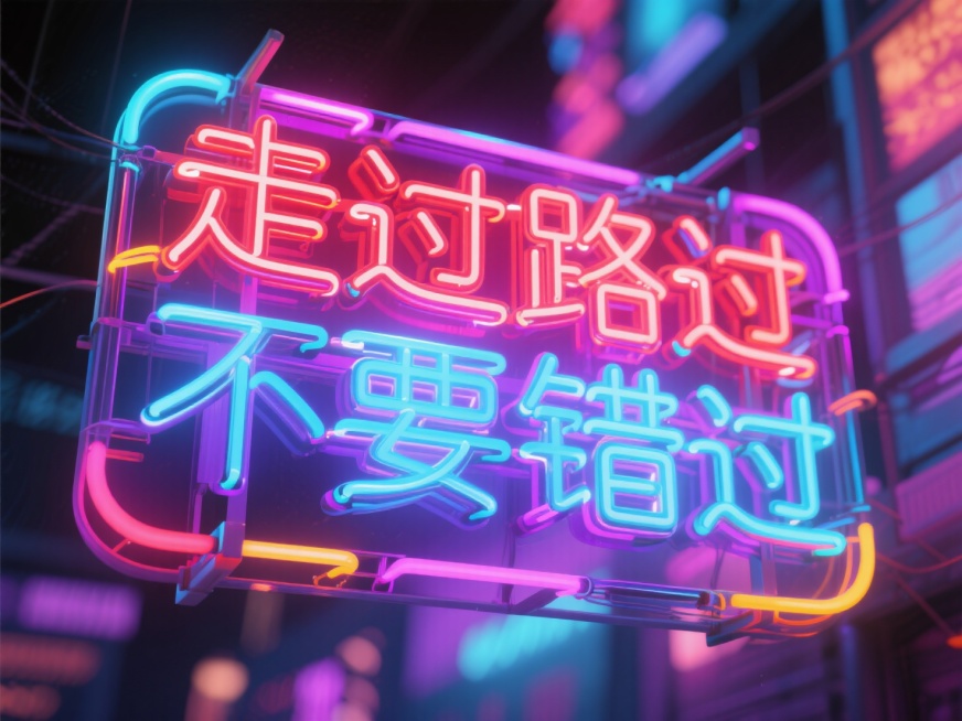 文案“走过路过 不要错过”，霓虹灯炫彩预览效果