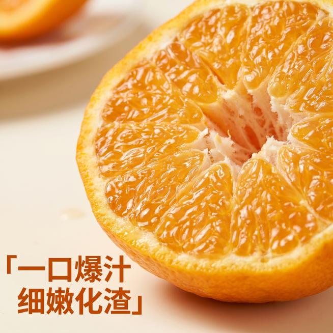 [主图 3] 耙耙柑细节特写展示；[氛围风格]新鲜通透真实感，突出果肉细节；[画质]商业摄影质感、光线柔和通透、产品清晰真实、画面干净高级。[元素]对输入图中的切开耙耙柑做聚焦放大特写，高清展示果肉的预览效果