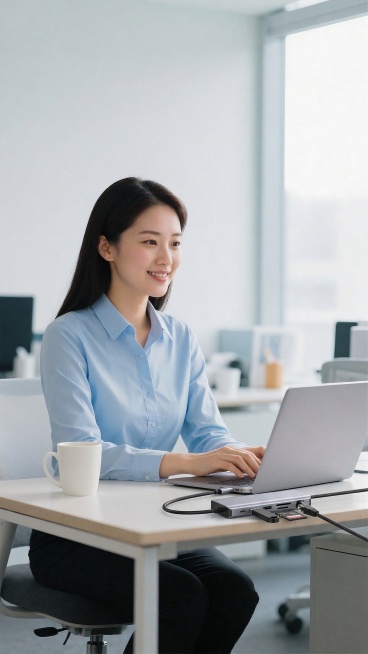 图片混合 产品放在笔记本旁边 补充接口插上笔记本 协调画面预览效果