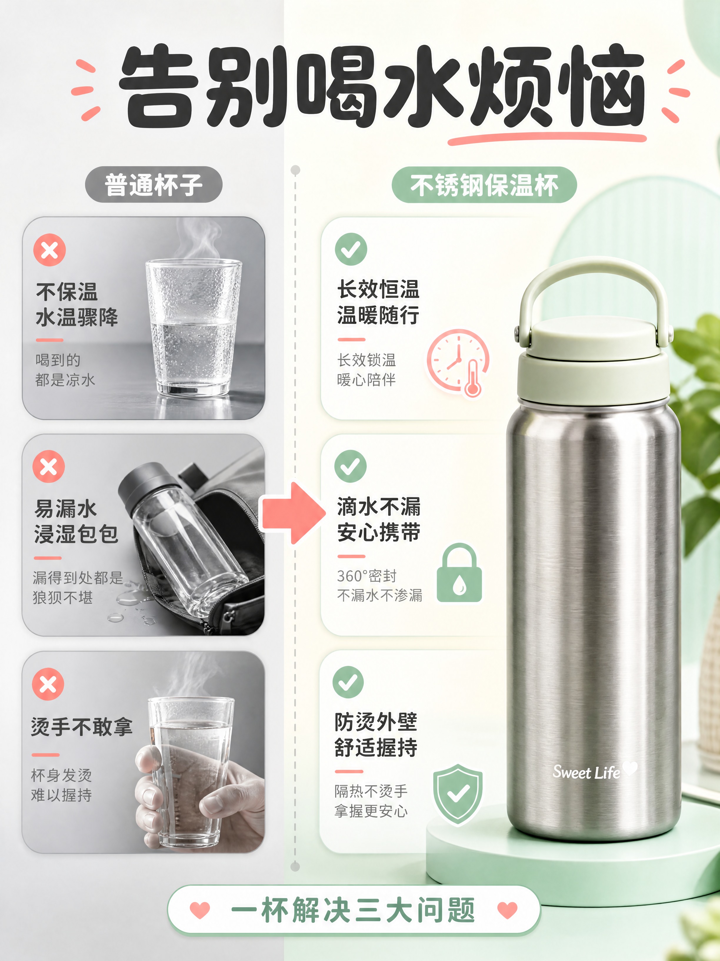 [商品] 不锈钢保温杯，经典直身杯型，不锈钢拉丝质感，杯盖带提… - 图片创意预览