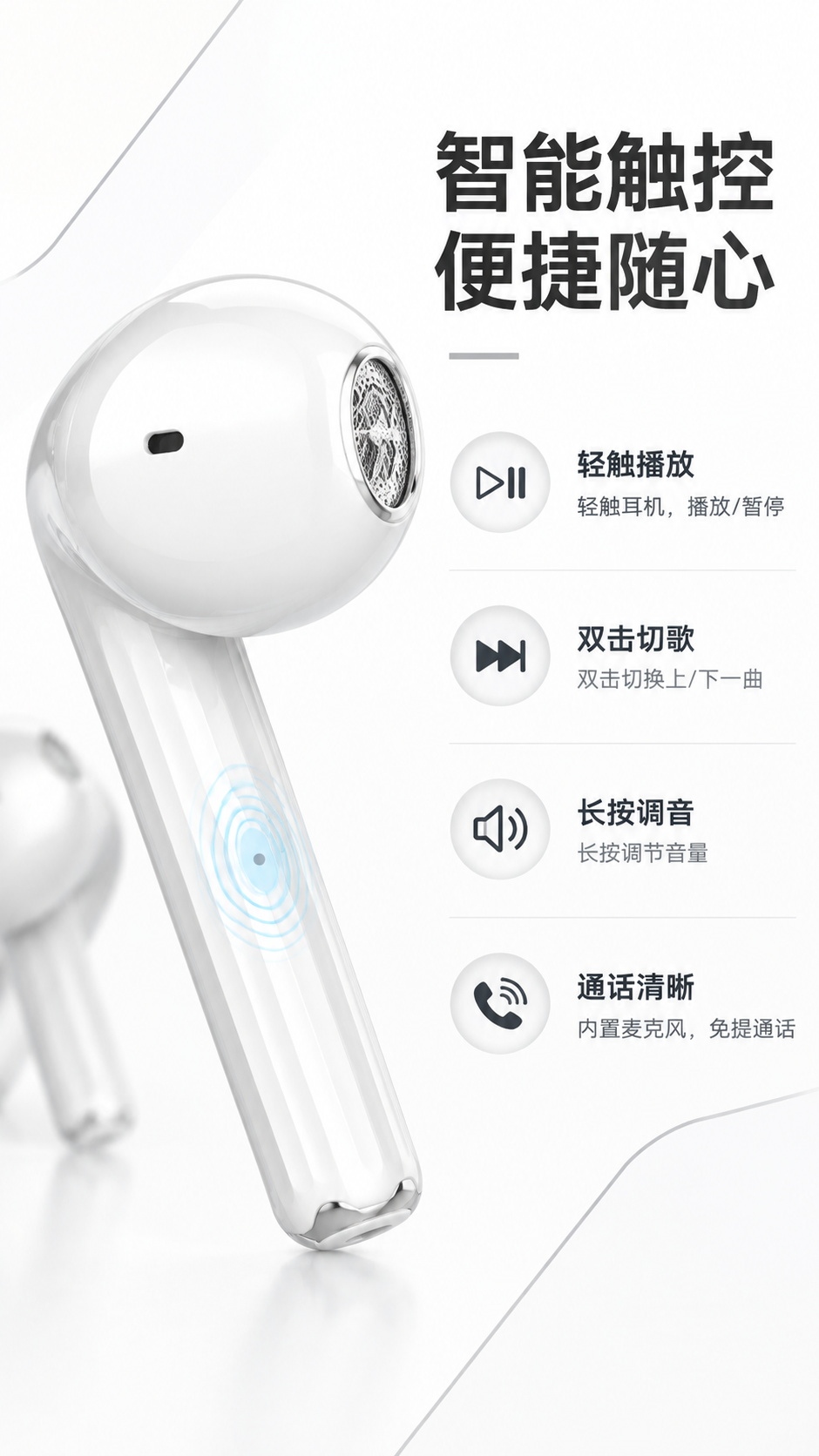 电商详情页第6屏（触控操作+通话卖点）：OKOP 真无线蓝牙耳… - 图片创意预览