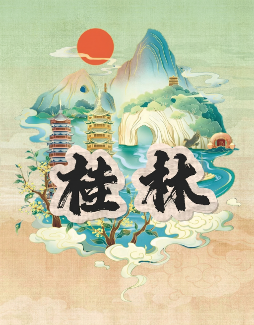 提升图片清晰度，让画面变得更清晰，保留原有的国潮桂林山水插画内容和风格预览效果