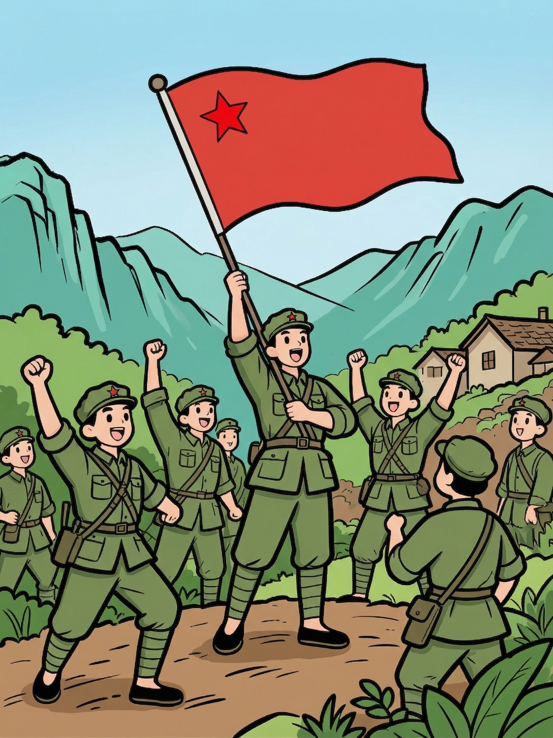 给这幅线稿填充自然柔和的颜色，保持画面内容不变，风格为适合小学… - 图片创意预览