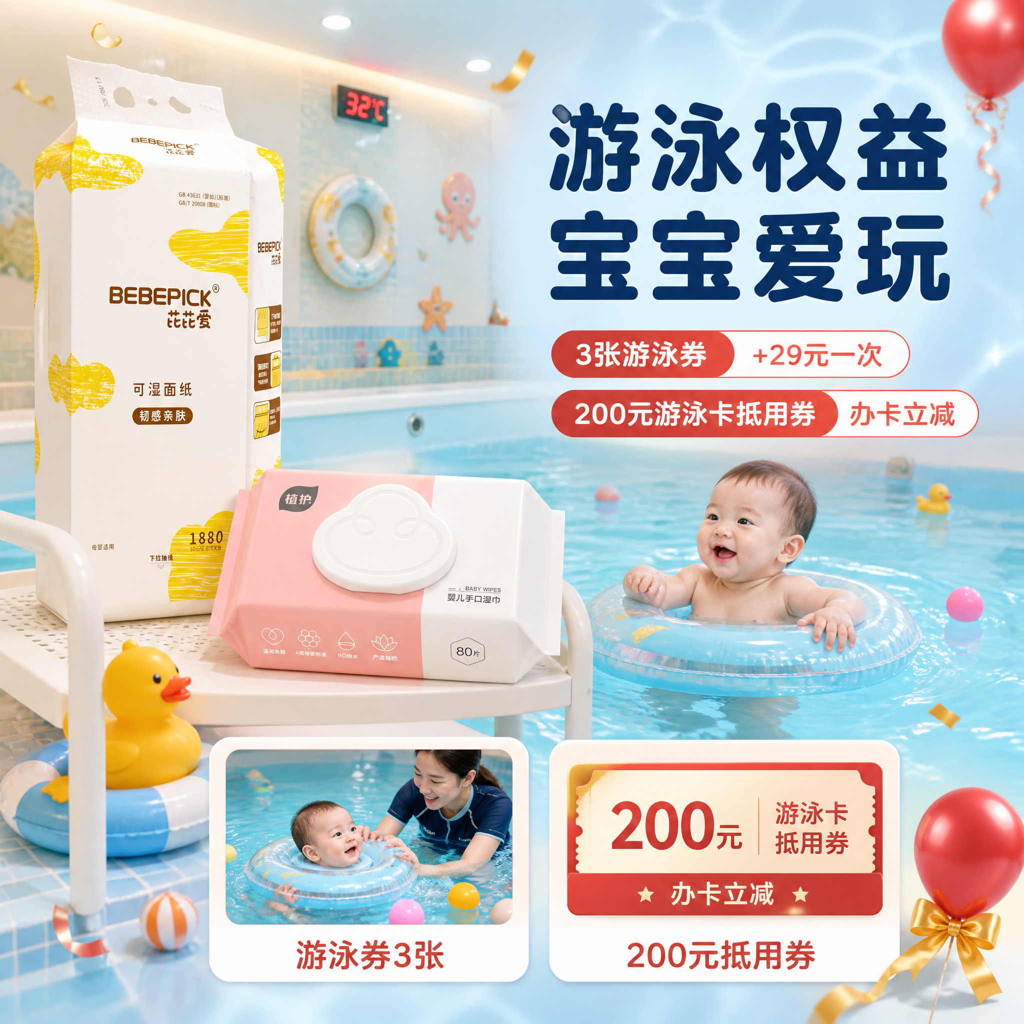 [主图-4] 子康嘉年华19.9元母婴大礼包 游泳权益场景图。… - 图片创意预览