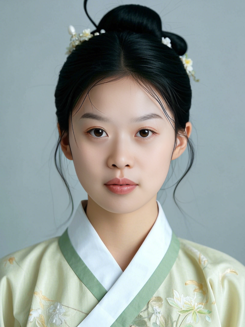 女生，汉服证件照，国风，纯色背景预览效果
