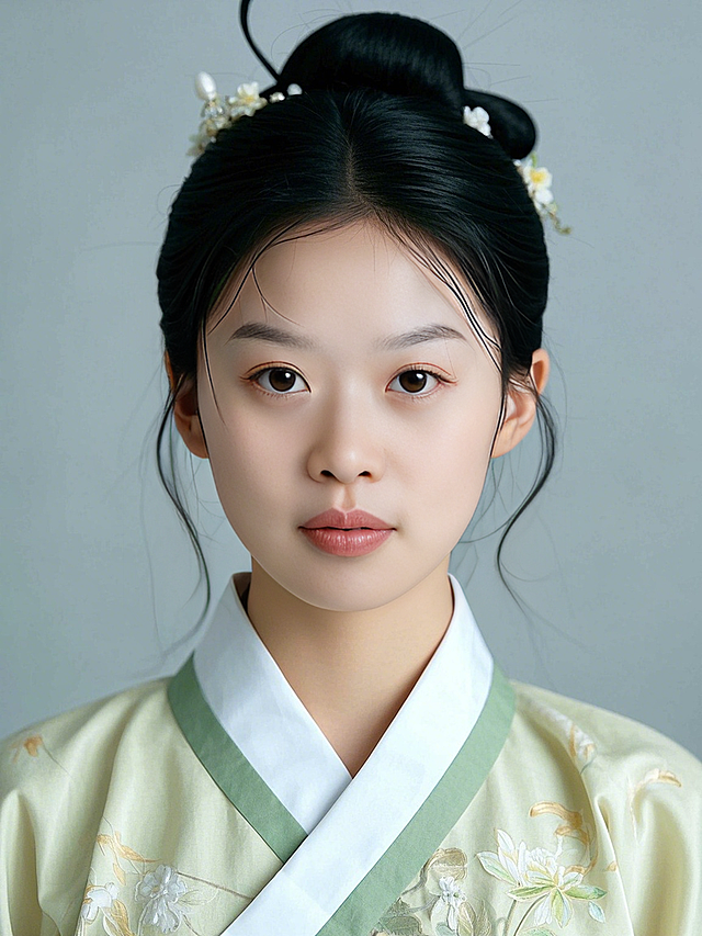 女生，汉服证件照，国风，纯色背景