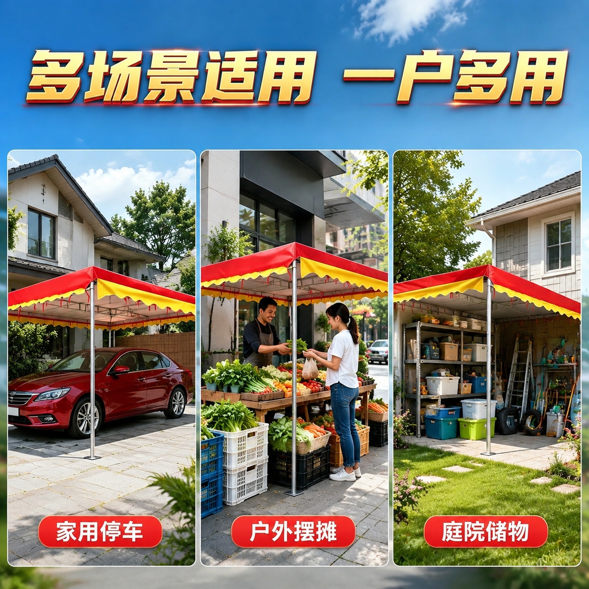 [主图-4] 斜面雨棚多场景使用展示宫格图。[氛围风格] 真实… - 图片创意预览