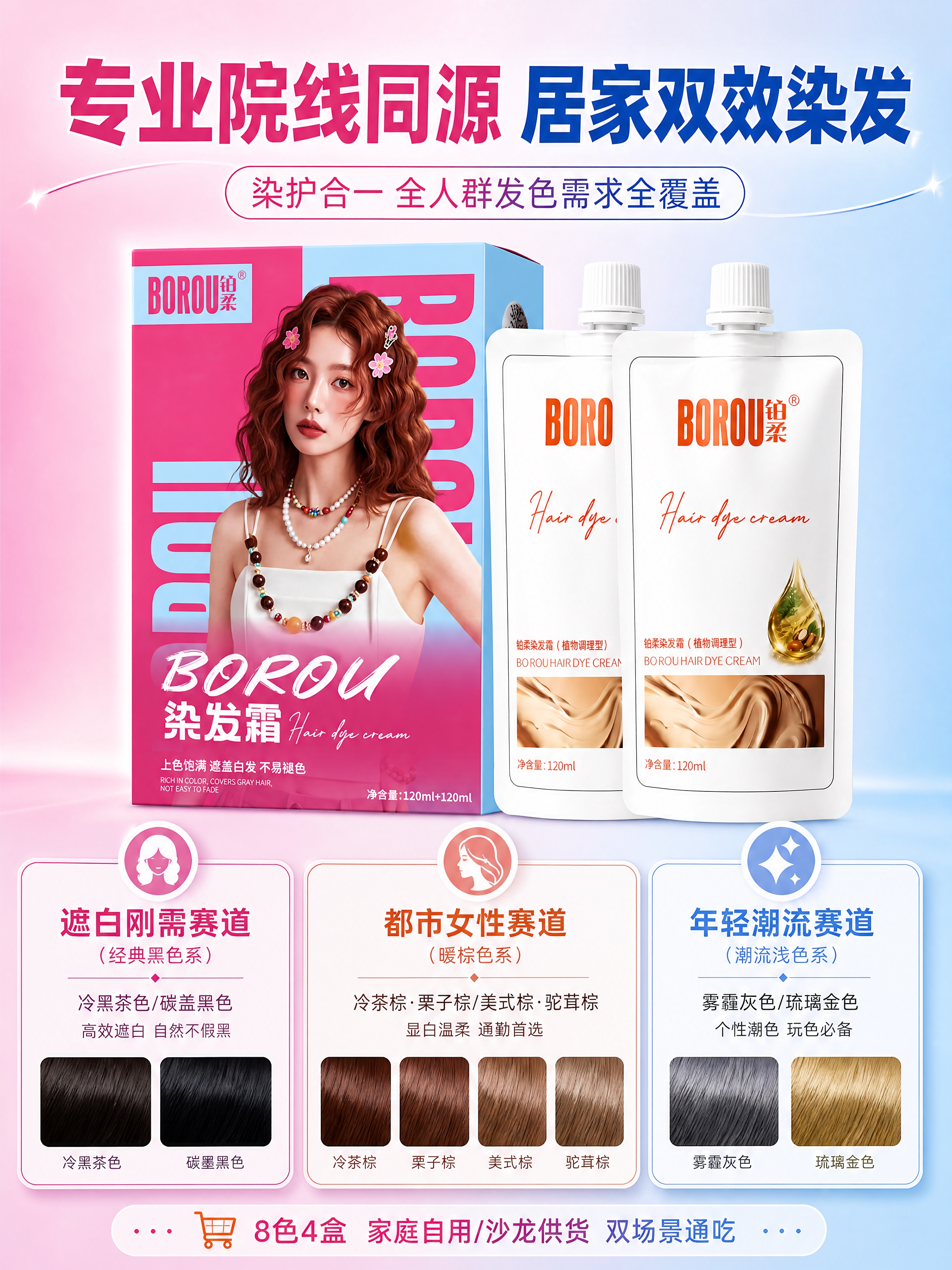 [商品] 使用【图1】BOROU铂柔染发霜产品（含外包装盒+两… - 图片创意预览