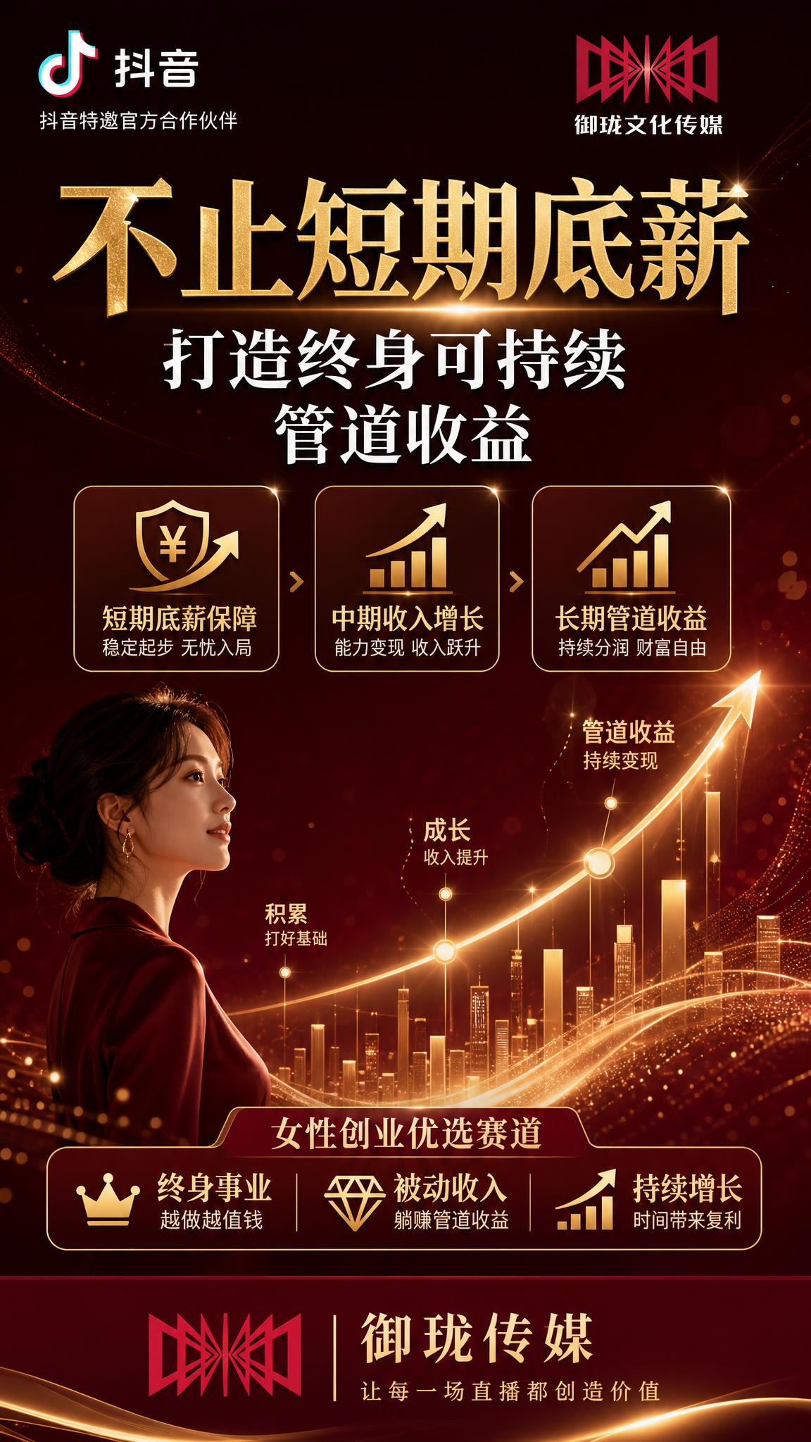 一张女性向长期收益直播招募朋友圈海报，竖版9:16，高级轻奢女… - 图片创意预览