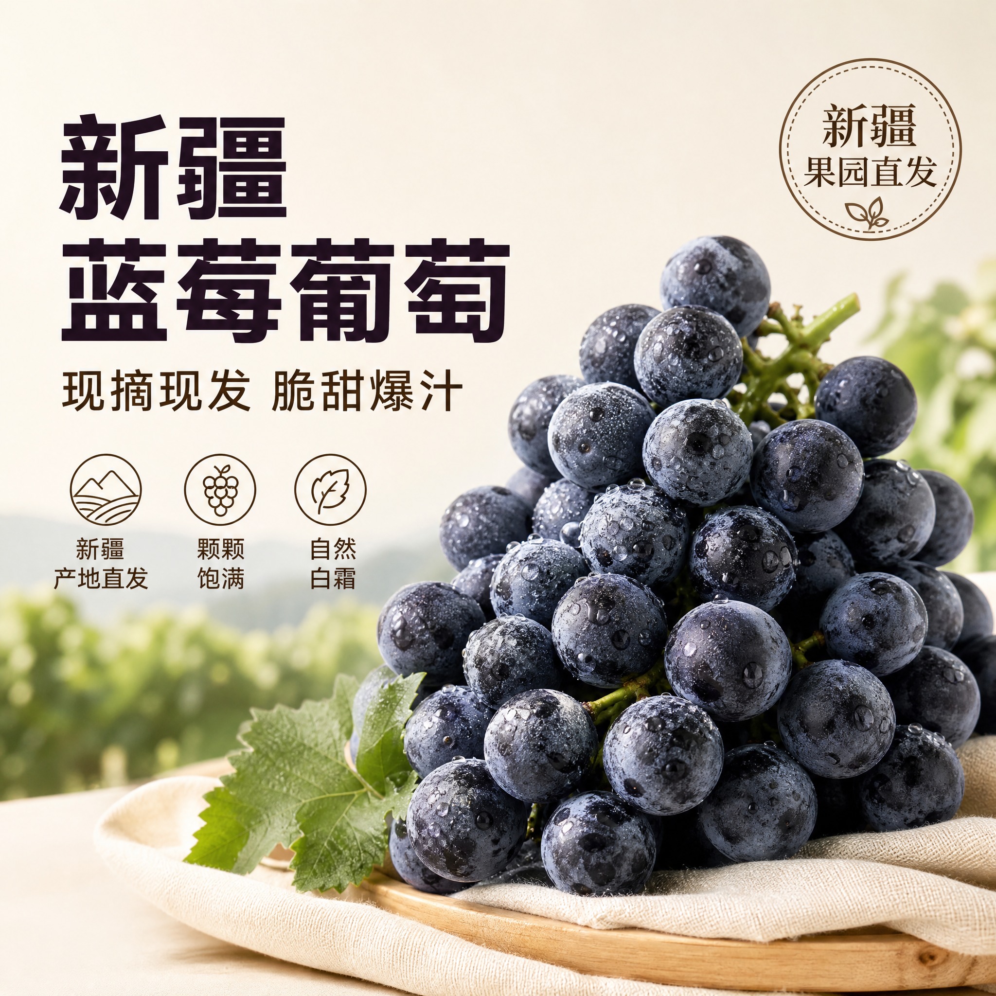 [主图1] 新疆蓝莓葡萄抖音水果直播间调性爆款电商主图，任务：… - 图片创意预览