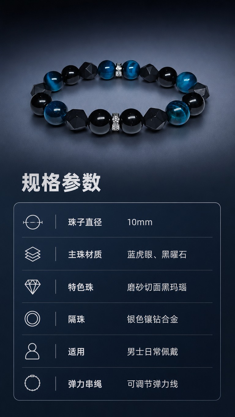 [商品] 使用【图1】男士手串，保留全部珠子结构、颜色和材质；… - 图片创意预览