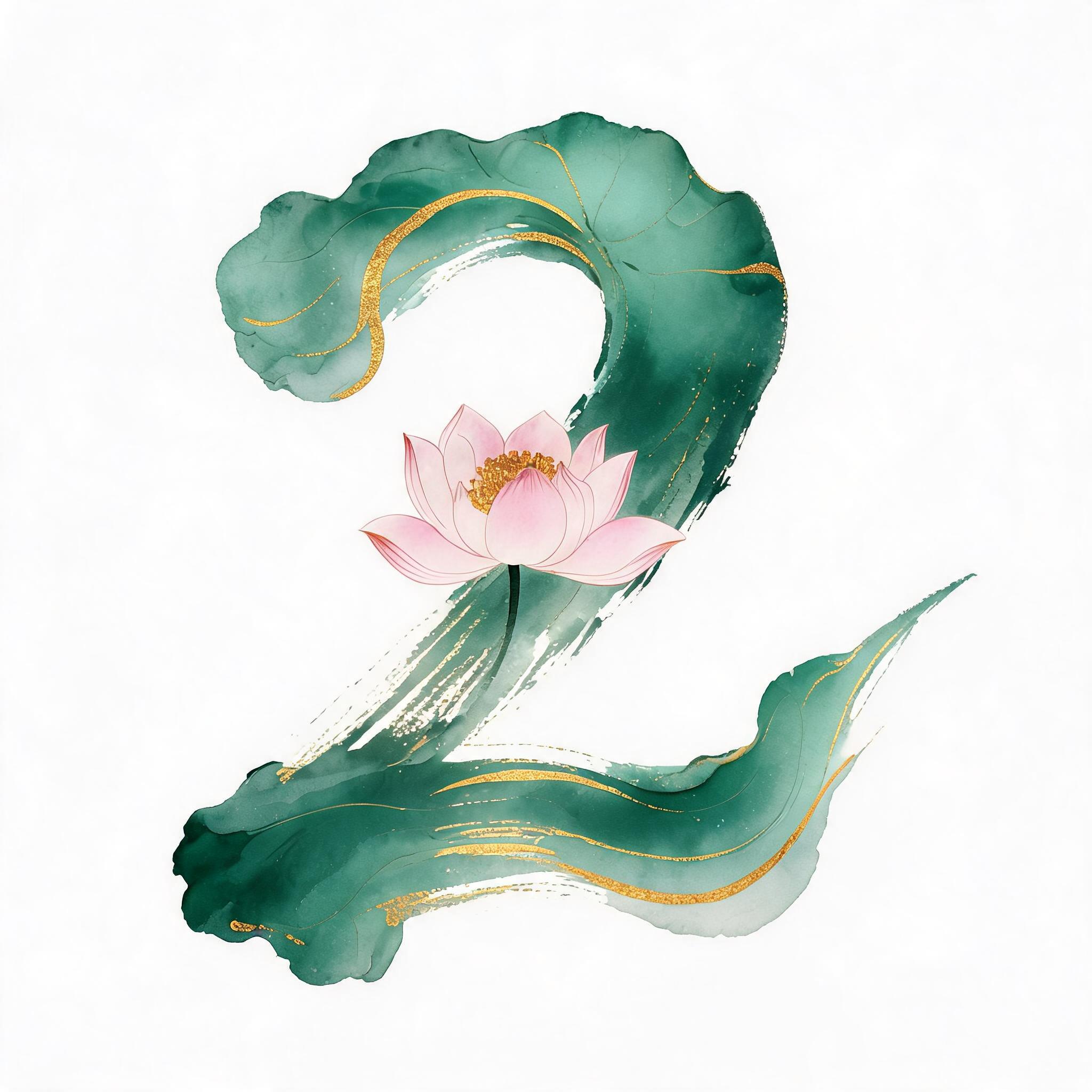 风格荷花装饰数字2 - 图片创意预览