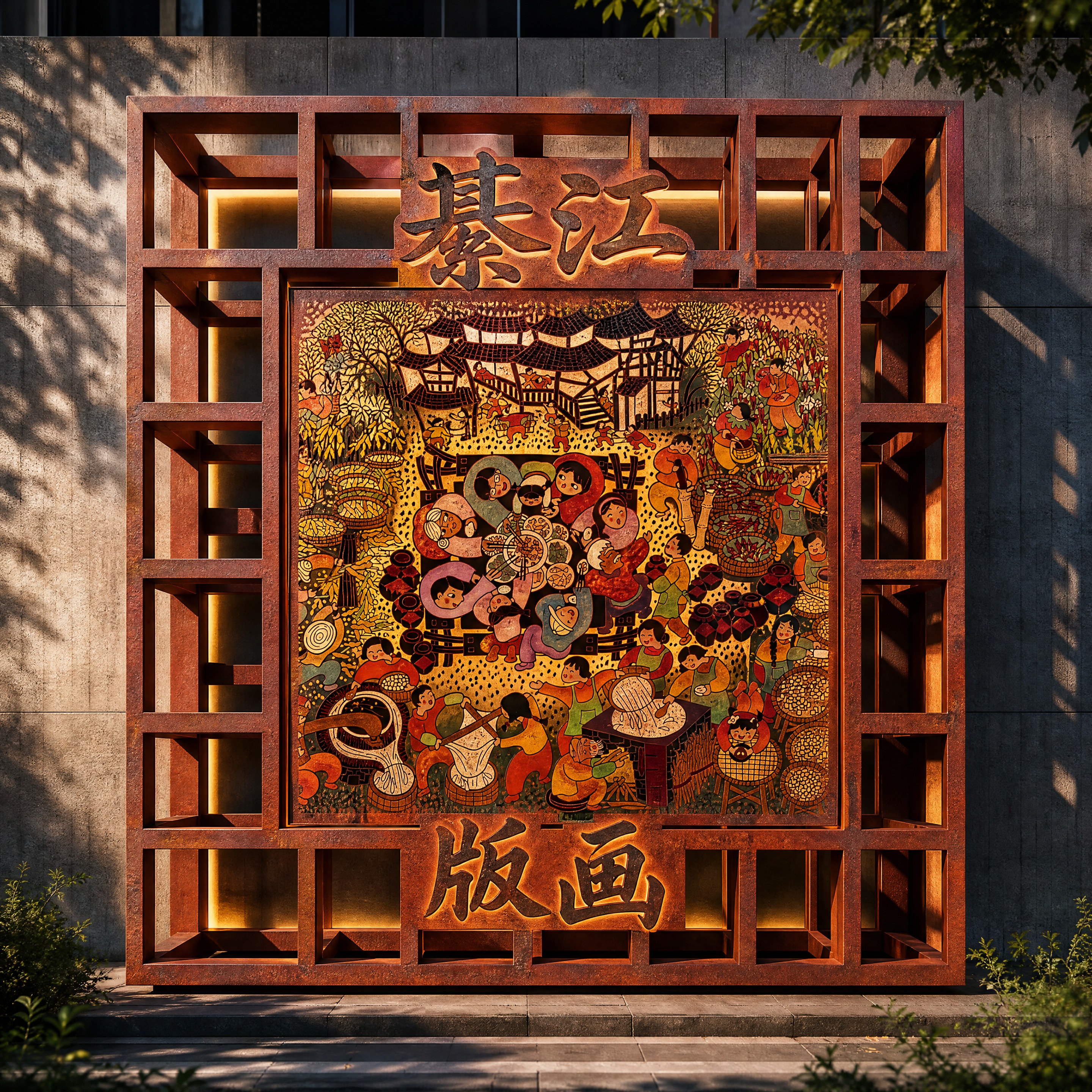 1.5米×1.5米正方形耐候金属板激光切割灯箱画，现代工业风景… - 图片创意预览