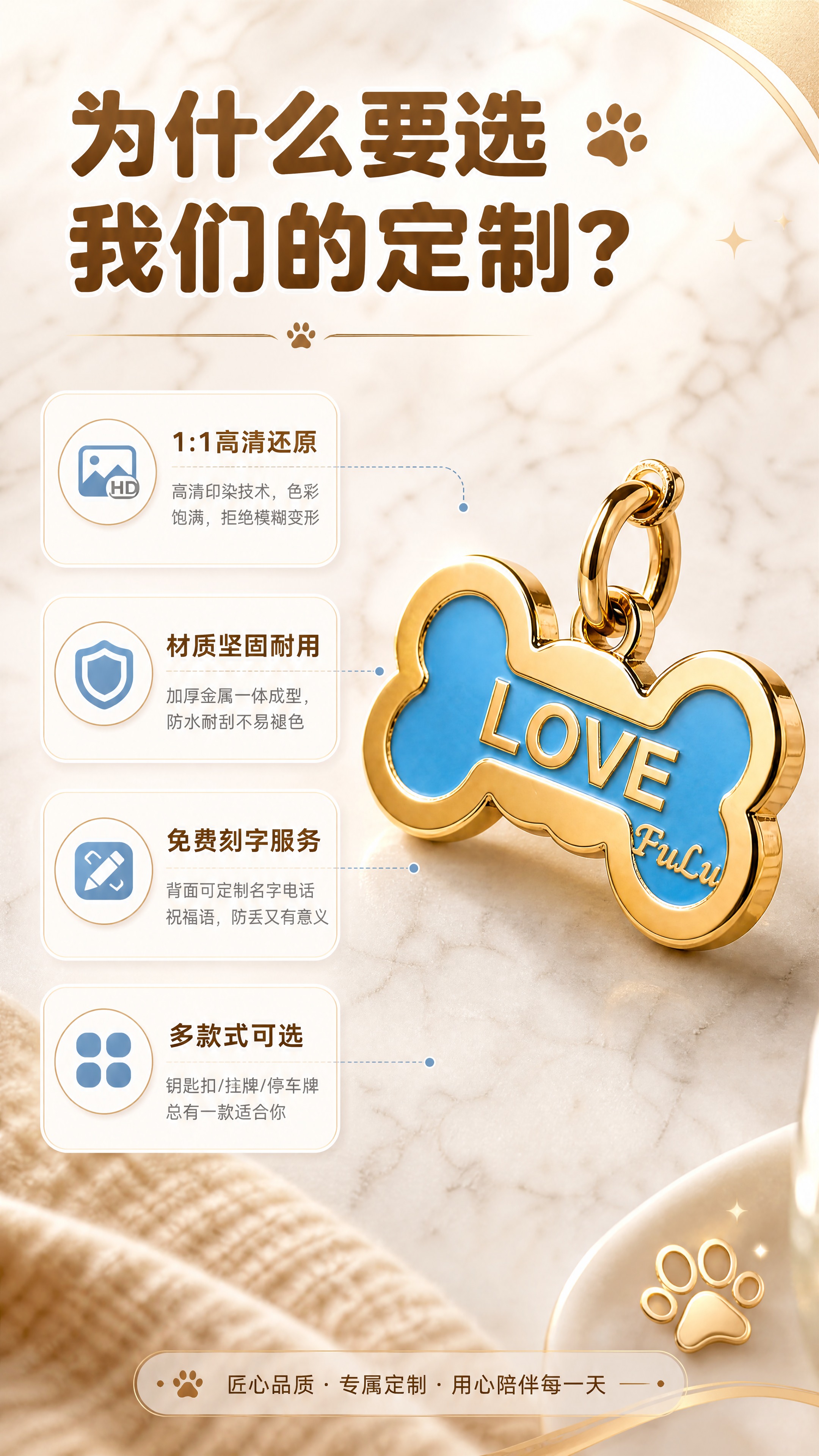 [商品] 使用【图1】金色骨头造型蓝色珐琅面金属狗牌，保留骨头… - 图片创意预览