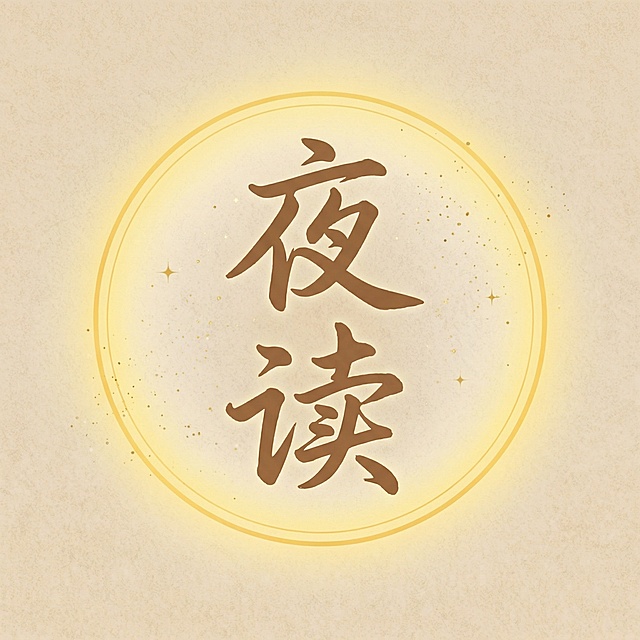 将圆形“夜读”Logo优化得更有设计感和温馨感，“夜读”二字改用暖柔的手写字体，圆形轮廓替换成暖黄色渐变光晕效果，添加微弱的星星点点光效，整体色调为暖棕米色系，营造温暖静谧的夜读氛围