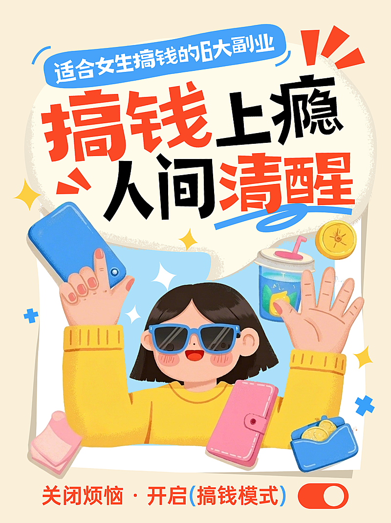 搞钱副业干货分享小红书爆款封面海报