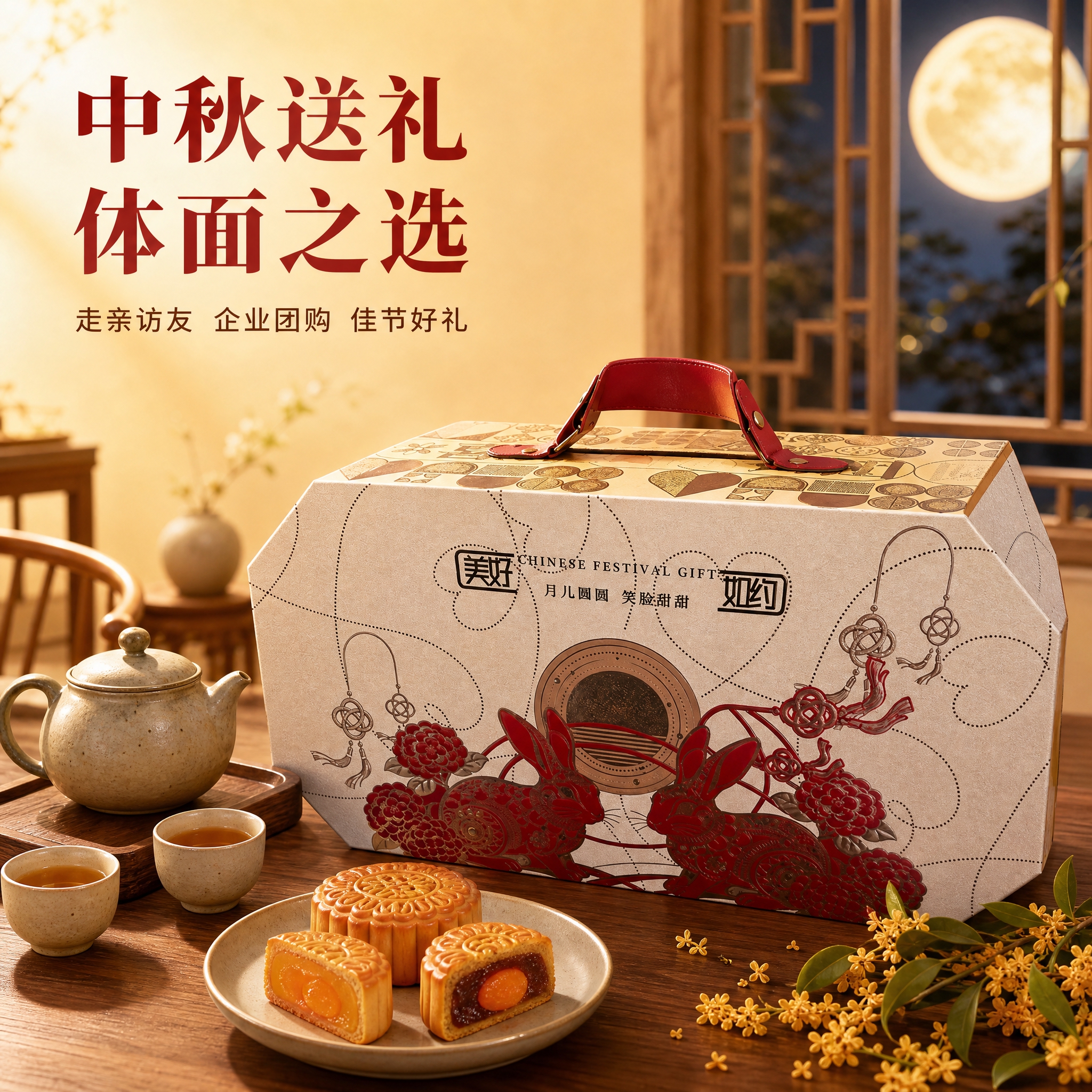 [主图-3] 礼盒送礼场景图，展示中秋送礼的使用场景与体面感，… - 图片创意预览