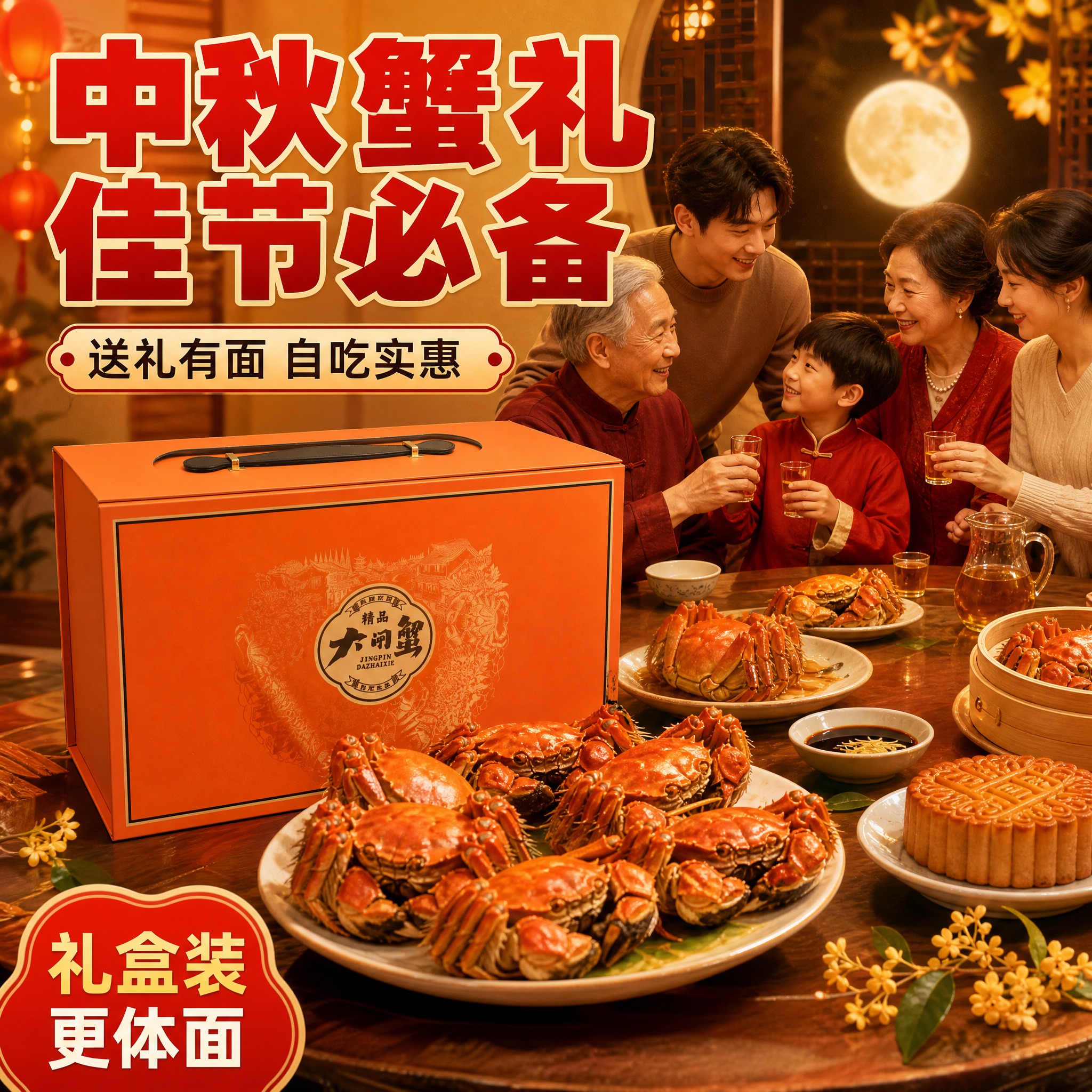 [主图-4] 大闸蟹家宴场景图 突出中秋送礼 家庭聚餐食用场景… - 图片创意预览