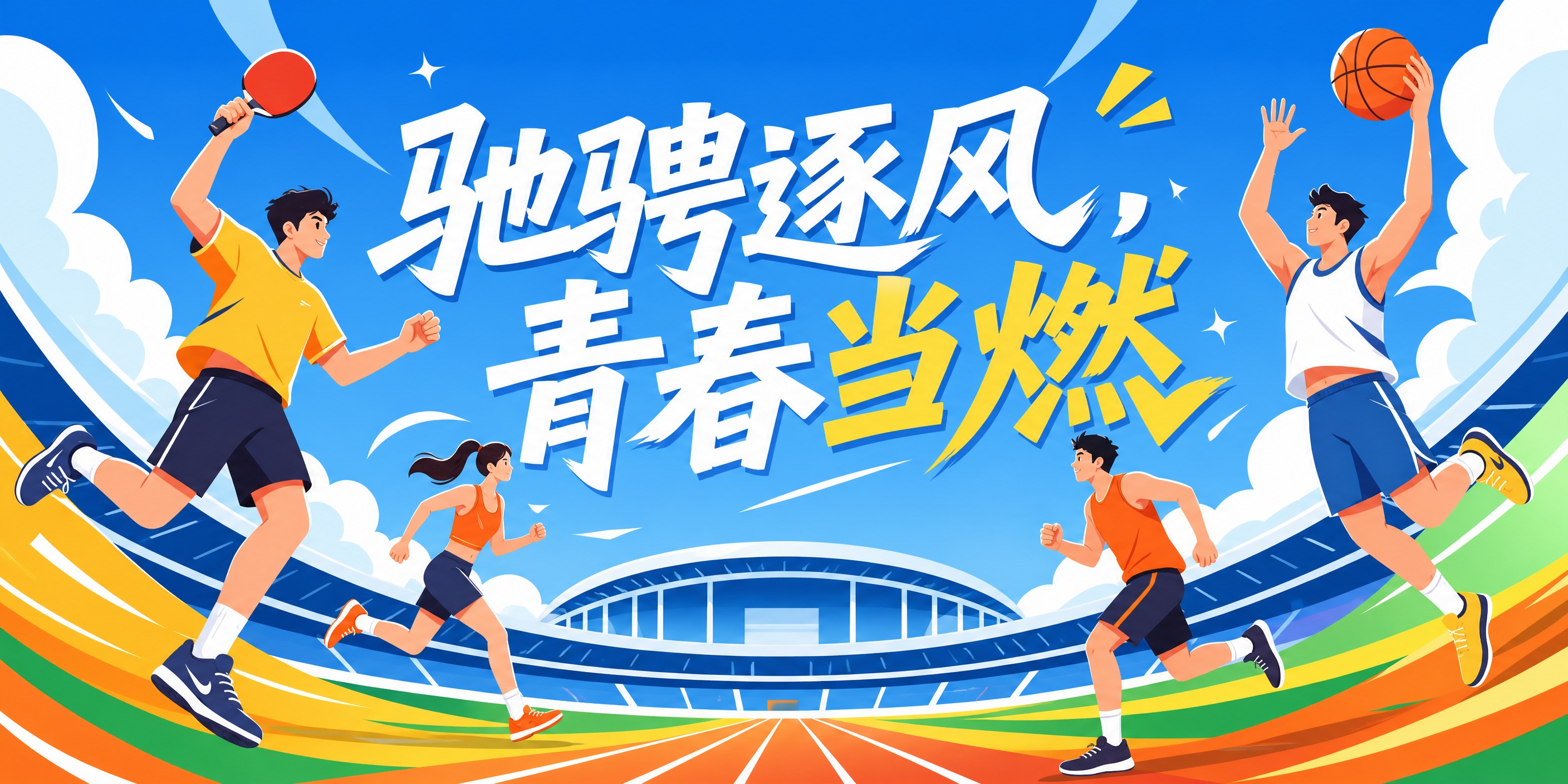 参考图版式复刻，保留运动扁平插画风格与整体构图骨架，将主标题替… - 图片创意预览