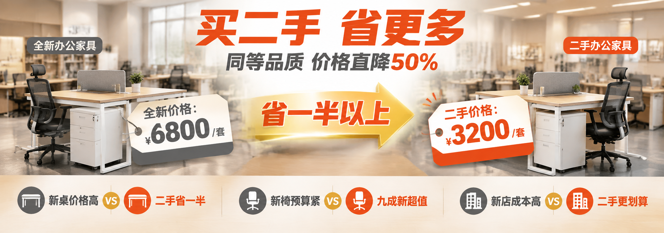 [主图-4] 东鑫二手办公家具城性价比优势主图，突出价格实惠、… - 图片创意预览