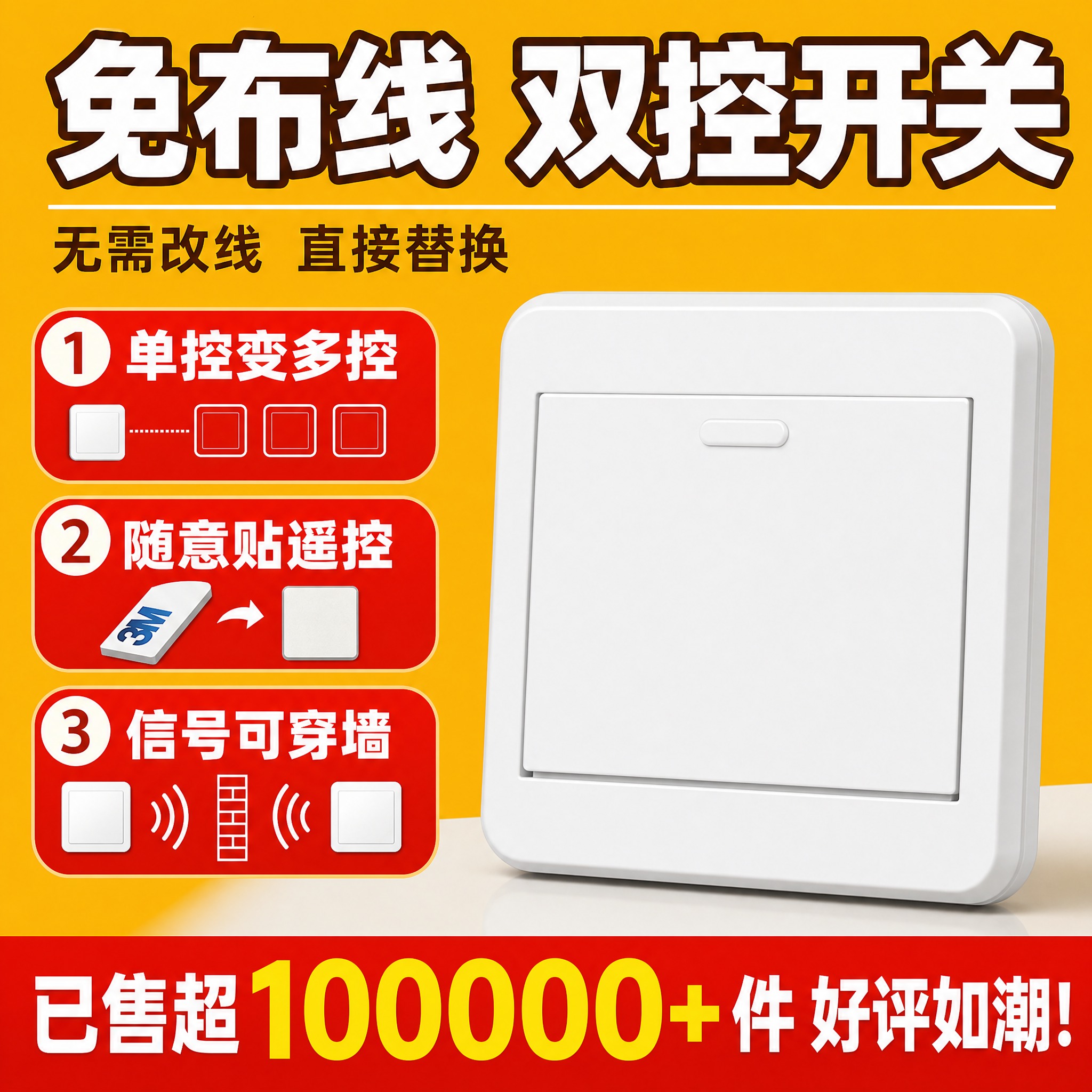 [主图-2] 免布线双控随意贴开关 产品亮点 三大核心卖点展示… - 图片创意预览
