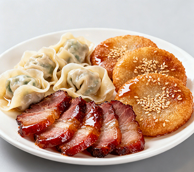 闽北特色小吃合集图片，包含扁食、熏肉、手工糍粑，摆盘精致，色泽诱人