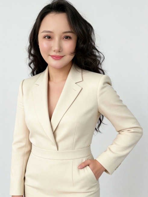 参考第一张图保留人物脸型､发型､年龄等特征生成职场形象照,参考第二张图人物占位和比例,标准焦段50mm,f/4光圈(f/2.8-f/4区间),平视视角(镜头与人物视线齐平);人物占画面60%,人物居中预览效果