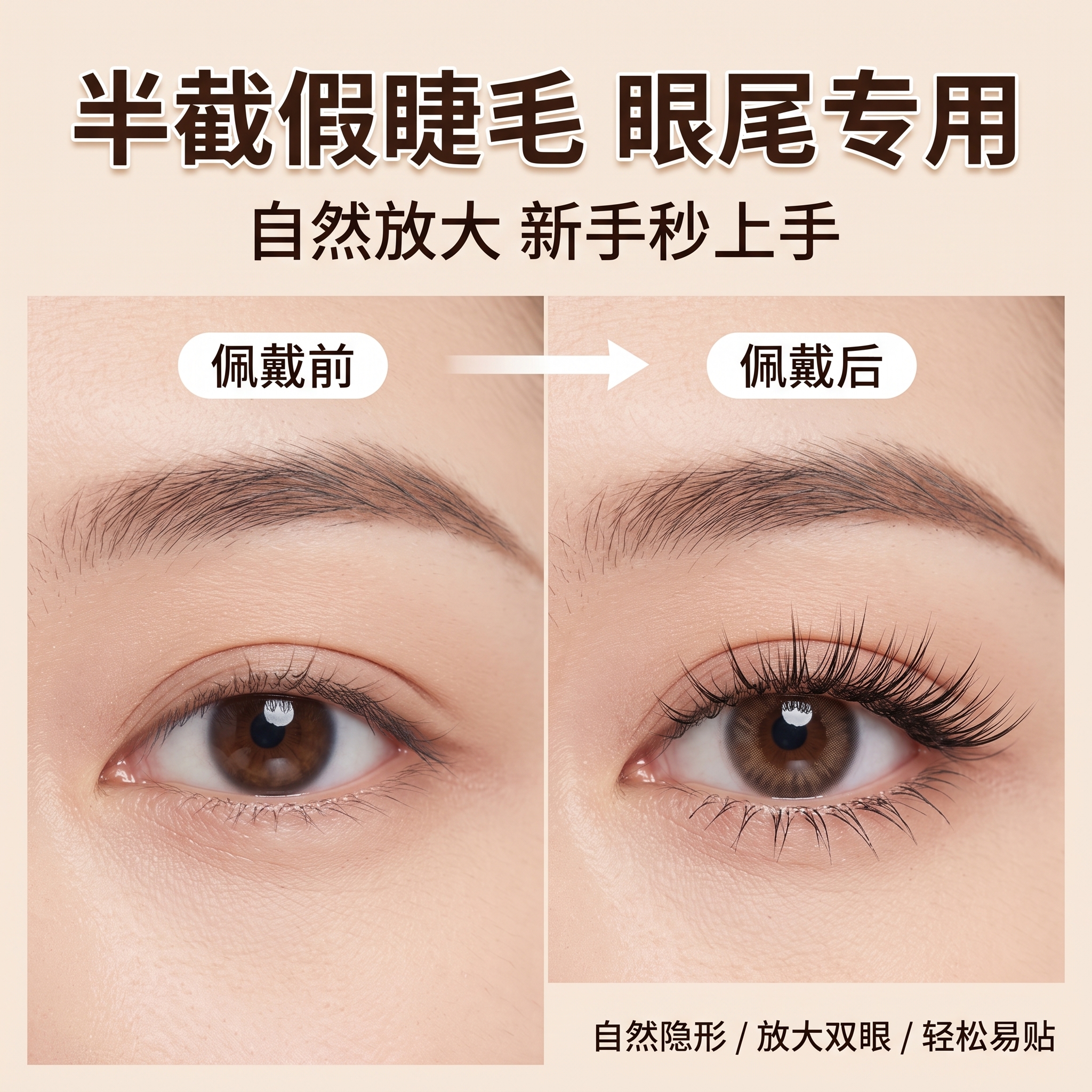 淘宝天猫电商主图，1:1正方形，2K高清，眼尾半截假睫毛左右对… - 图片创意预览