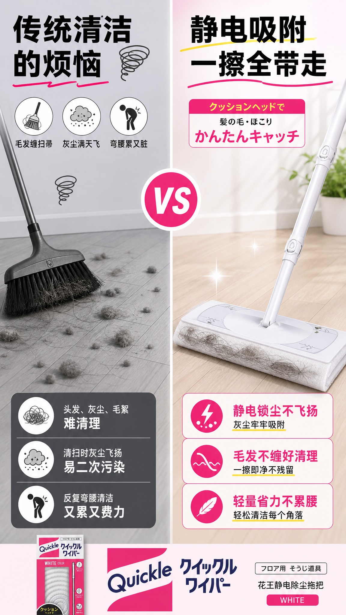 [商品] 使用【图1】白色款花王Quickle静电除尘拖把；保… - 图片创意预览