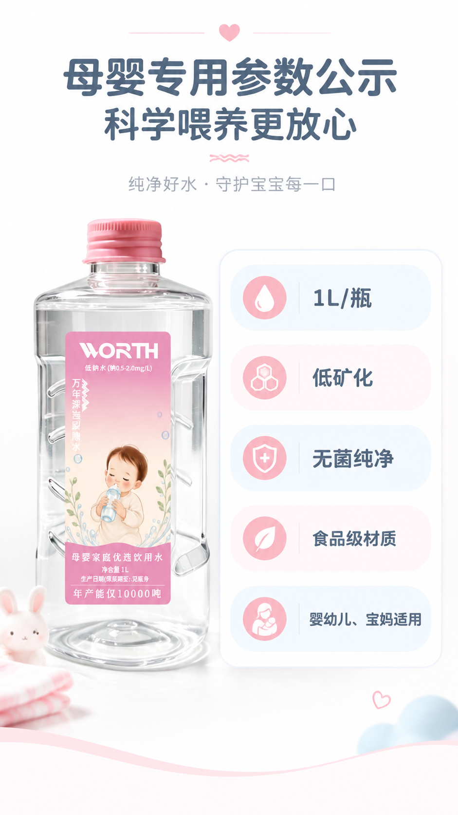 [商品] 使用【图1】沃思1L母婴专用水瓶；保留透明瓶身、粉色… - 图片创意预览