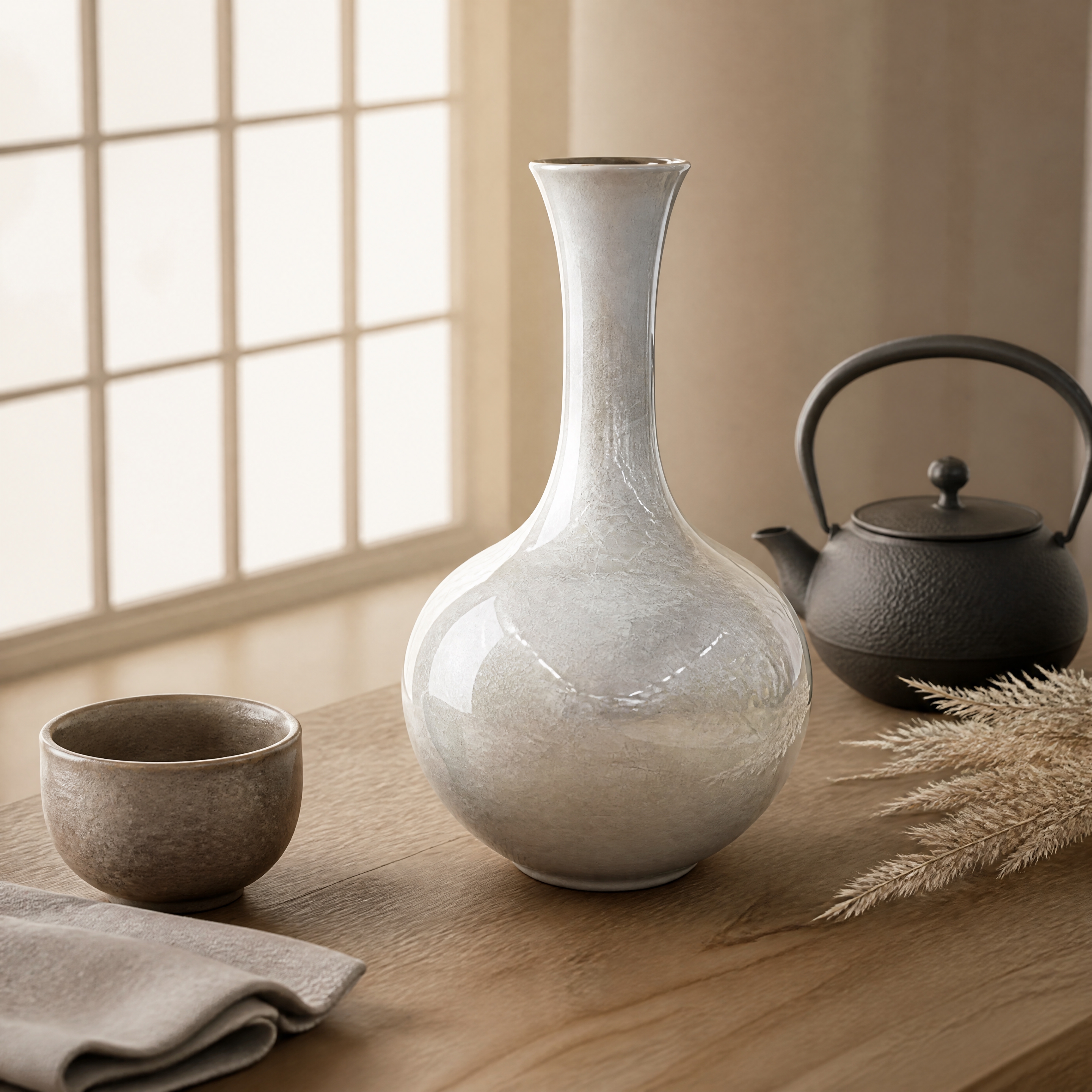 超写实室内静物摄影。 主体：陶瓷花瓶严格参照上传产品图，完整保… - 图片创意预览