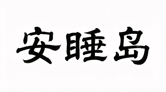 参考原图片的汉隶风格手写书法字体样式，字体为黑色，笔画浑厚舒展，转折带有毛笔书法的自然变化，白色背景，生成文字“安睡岛”，保持字体风格和笔画质感与原图一致，排版工整。