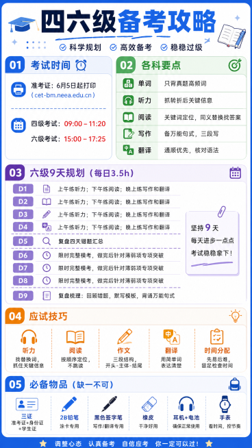 「图片1」9天是不对的，应该是前四天上午听力，下午阅读，晚上写作喝翻译，D5复盘，D6-D8限时模考，完整做题，针对薄弱转向突破是D6-D8每天都做的，修改后完善预览效果